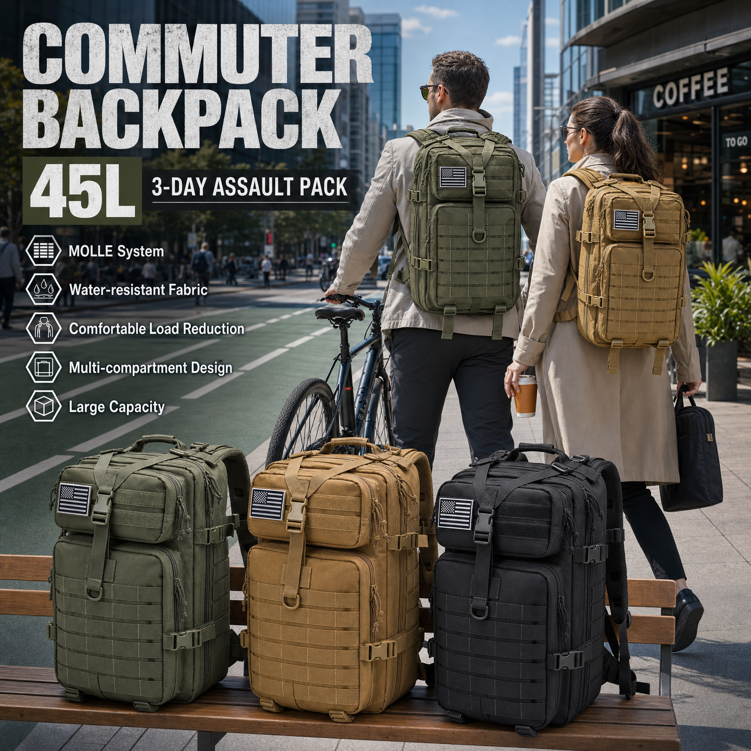 Edc Gear Every Day Carry - Men 45L Tactical Backpack Molle Bug
